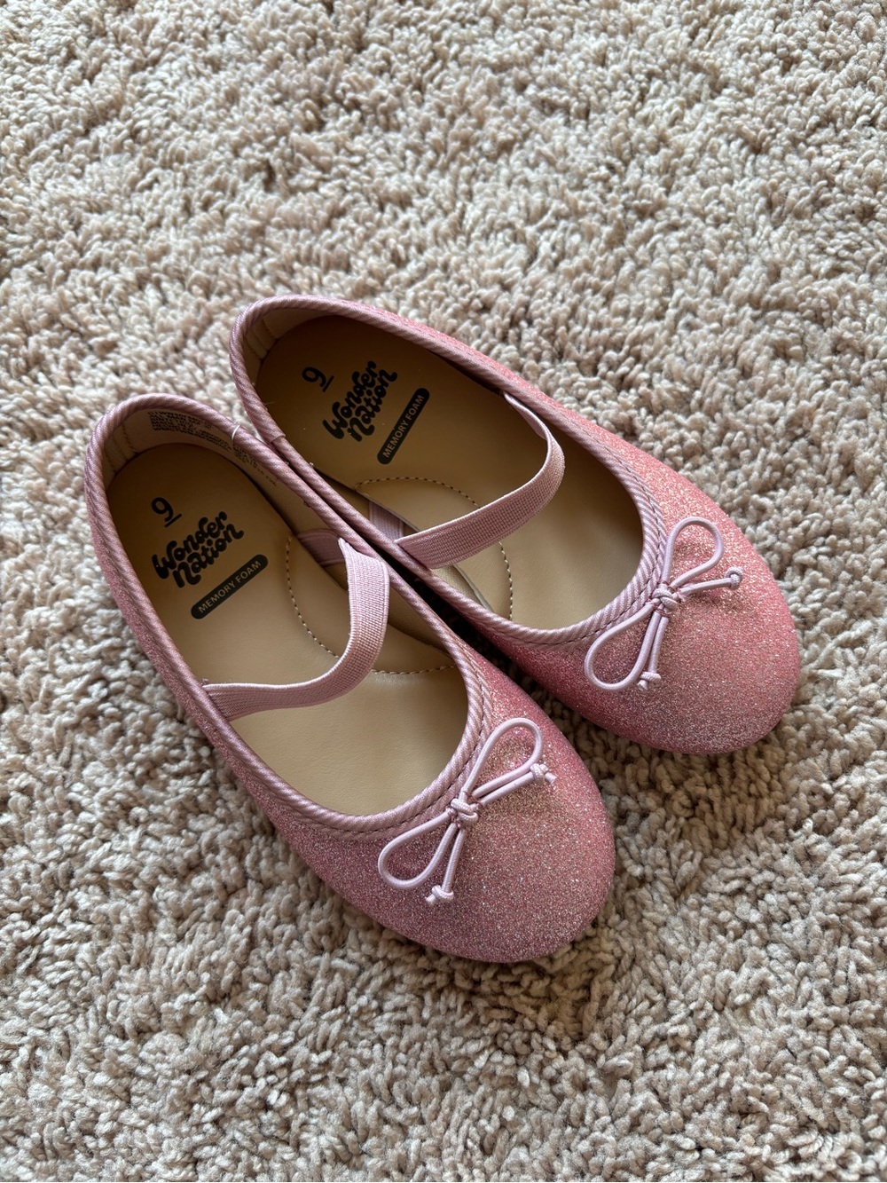 Wonder Nation Pink Glitter Mary Jane Flats with Bow: 9T